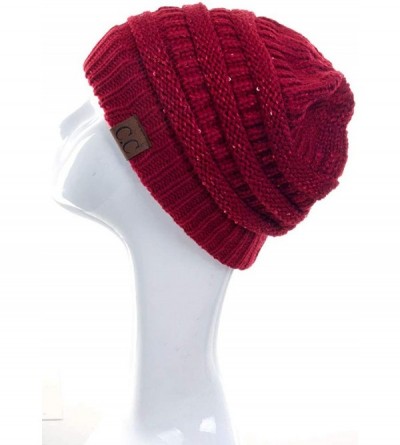 Skullies & Beanies Women Knitted Sparkle Sequin Soft Skull Cap Ponytail Messy Bun Beanie - Burgundy - CN18IC7MT75 $14.64