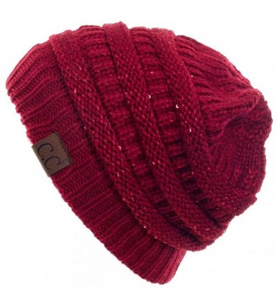 Skullies & Beanies Women Knitted Sparkle Sequin Soft Skull Cap Ponytail Messy Bun Beanie - Burgundy - CN18IC7MT75 $14.64