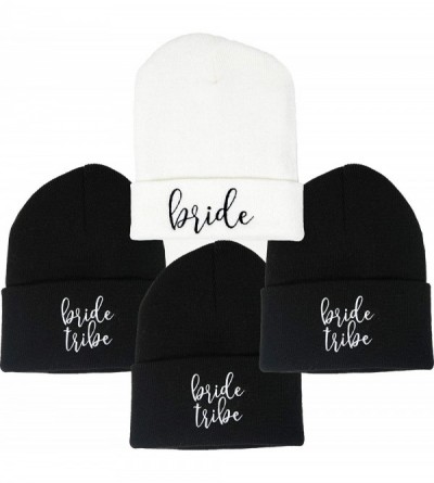 Skullies & Beanies Womens Bride Beanie Warm Knit Embroidered Bride Tribe Skull Cap Hat - 1 Bride & 3 Bride Tribe Bundle (Curs...