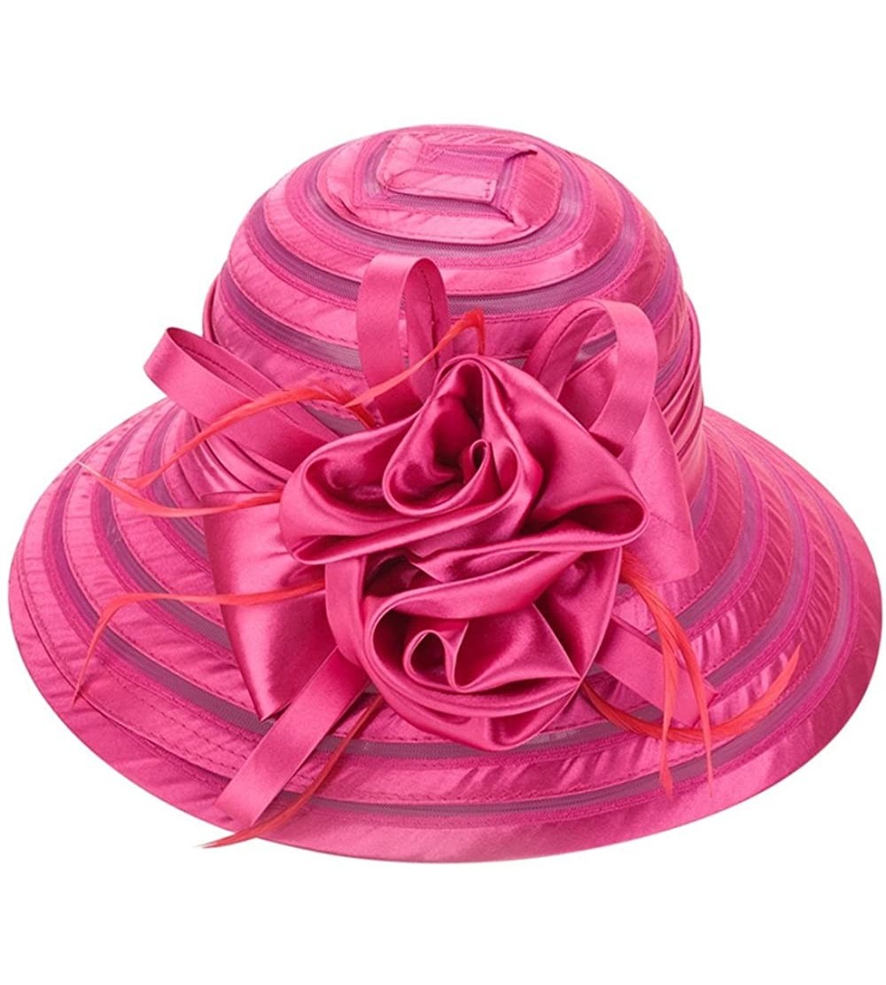 Sun Hats Women's Oganza Sun Hat Cloche Oaks Church Dress Bowler Derby Wedding Tea Party Hat - Hot Pink - CM188707U8R $14.13