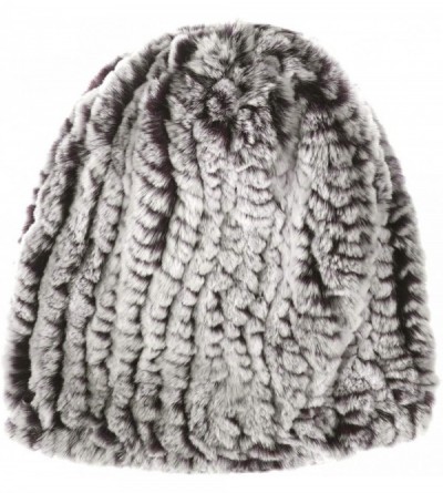 Skullies & Beanies Real Rex Rabbit Fur Hat- Knitted Warm Beanie Cap with Fox Fur Pompom Ball - Pony Tail Hole (Gray & White) ...