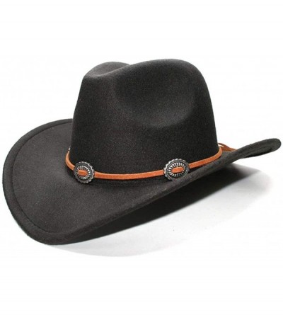 Cowboy Hats Vintage Style Unisex Wool Blend Wide Brim Western Cowboy Hat Cowgirl Cap - Black - CX18KA7DTGC $25.49