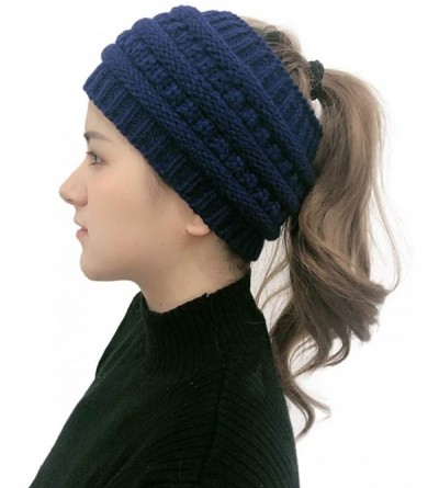 Skullies & Beanies Women Fashion Outdoor Solid Splice Hats Crochet Knit Holey Beanie Cap Headband - Blue - CN18AHSIQ6O $9.65