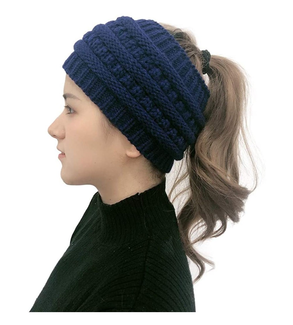 Skullies & Beanies Women Fashion Outdoor Solid Splice Hats Crochet Knit Holey Beanie Cap Headband - Blue - CN18AHSIQ6O $9.65