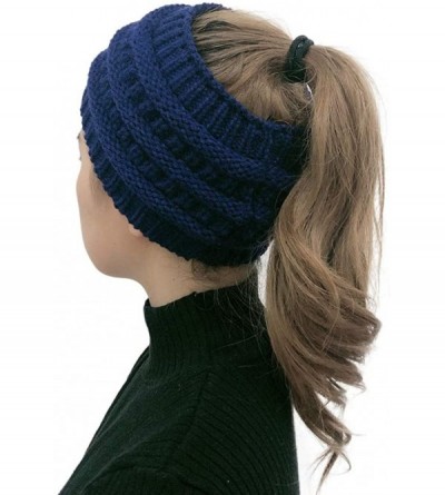 Skullies & Beanies Women Fashion Outdoor Solid Splice Hats Crochet Knit Holey Beanie Cap Headband - Blue - CN18AHSIQ6O $9.65