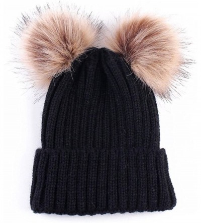 Skullies & Beanies Women Winter Chunky Knit Double Pom Pom Beanie Hats Cozy Warm Slouchy Hat - Black - CN188RA2CDA $25.44
