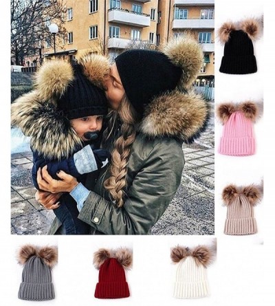 Skullies & Beanies Women Winter Chunky Knit Double Pom Pom Beanie Hats Cozy Warm Slouchy Hat - Black - CN188RA2CDA $9.61