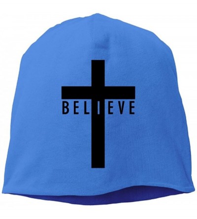 Skullies & Beanies I Believe Cross Jesus God Unisex Beanie Knit Winter Skull Cap Hats - Royalblue - CD12LU0N59D $10.72