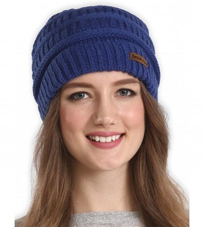 Skullies & Beanies Cable Knit Beanie for Women - Warm & Cute Multicolored Winter Knitted Caps for Cold Weather - Navy Blue - ...