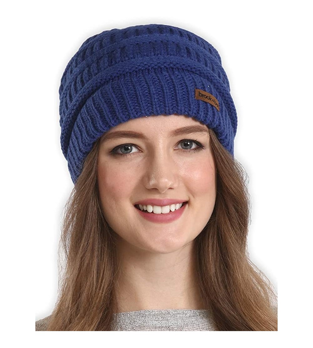 Skullies & Beanies Cable Knit Beanie for Women - Warm & Cute Multicolored Winter Knitted Caps for Cold Weather - Navy Blue - ...