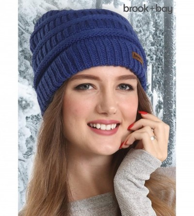 Skullies & Beanies Cable Knit Beanie for Women - Warm & Cute Multicolored Winter Knitted Caps for Cold Weather - Navy Blue - ...