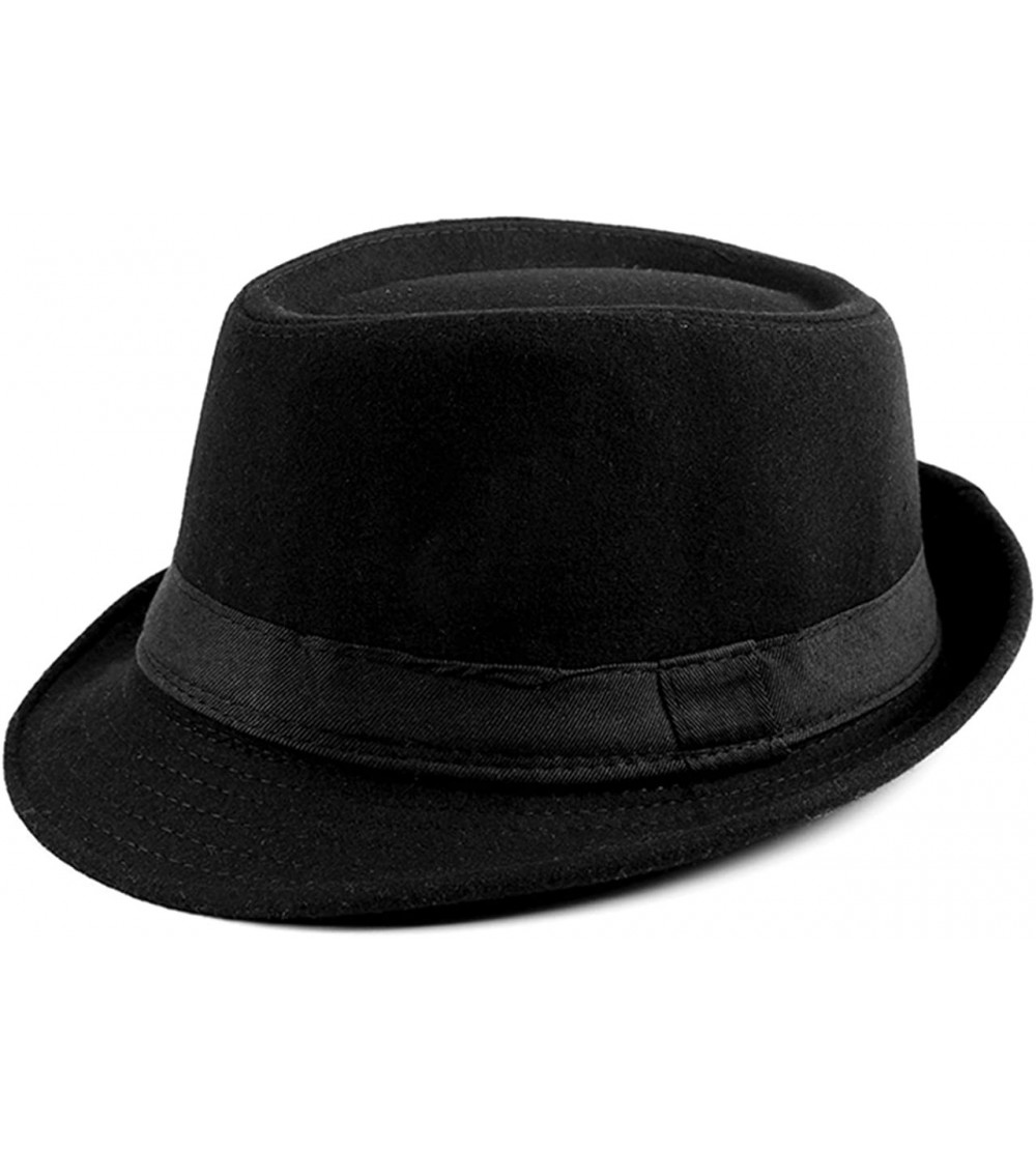 Fedoras Men Classic Manhattan Trilby Fedora Hat Short Brim Jazz Cotton Hats with Band for Women - Black - CJ18A05CE2S $10.93