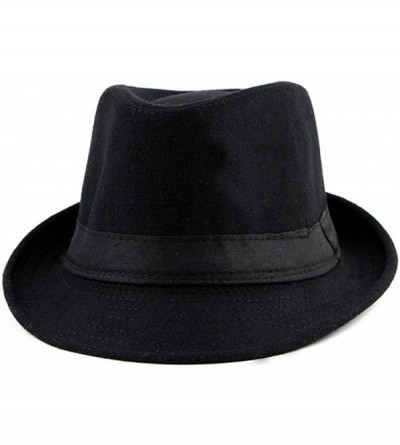 Fedoras Men Classic Manhattan Trilby Fedora Hat Short Brim Jazz Cotton Hats with Band for Women - Black - CJ18A05CE2S $27.14