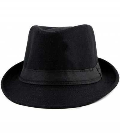 Fedoras Men Classic Manhattan Trilby Fedora Hat Short Brim Jazz Cotton Hats with Band for Women - Black - CJ18A05CE2S $10.93