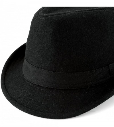 Fedoras Men Classic Manhattan Trilby Fedora Hat Short Brim Jazz Cotton Hats with Band for Women - Black - CJ18A05CE2S $31.73