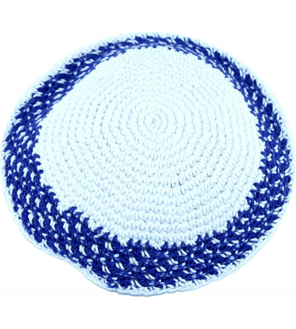 Skullies & Beanies White/Royal Blue Model II- 17cm DMC 100% Knitted Cotton Kippah Skullcap Jewish - CO12MXP976O $10.02