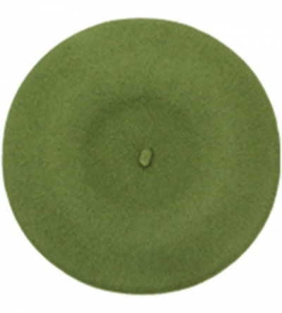 Berets 100% Wool French Style Casual Classic Solid Color Wool Beret Hat Cap - Light Green - CT12NH6ZWHD $9.20