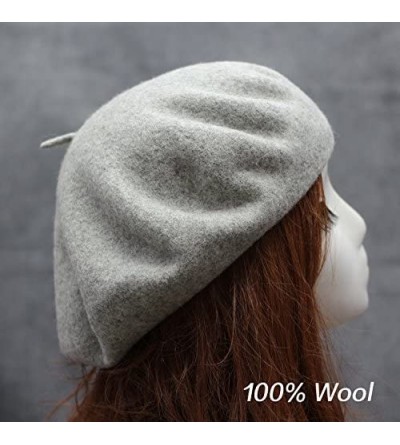Berets 100% Wool French Style Casual Classic Solid Color Wool Beret Hat Cap - Light Green - CT12NH6ZWHD $9.20
