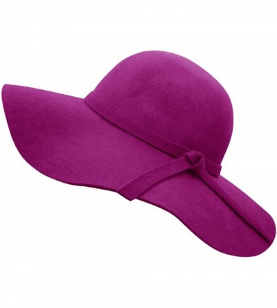 Sun Hats Women's Wide Brim Wool Ribbon Band Floppy Hat - Purple - CH18ID6YSKO $15.66