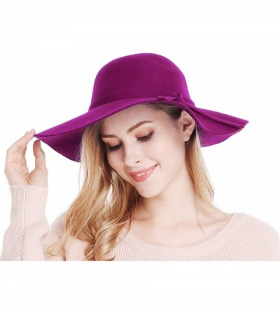 Sun Hats Women's Wide Brim Wool Ribbon Band Floppy Hat - Purple - CH18ID6YSKO $15.66