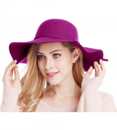 Sun Hats Women's Wide Brim Wool Ribbon Band Floppy Hat - Purple - CH18ID6YSKO $15.66