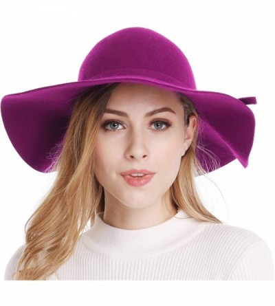 Sun Hats Women's Wide Brim Wool Ribbon Band Floppy Hat - Purple - CH18ID6YSKO $15.66
