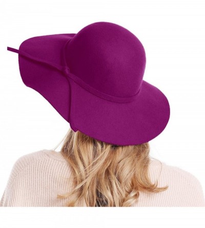 Sun Hats Women's Wide Brim Wool Ribbon Band Floppy Hat - Purple - CH18ID6YSKO $15.66