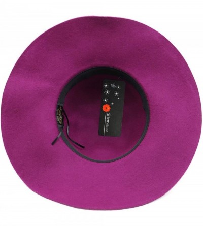 Sun Hats Women's Wide Brim Wool Ribbon Band Floppy Hat - Purple - CH18ID6YSKO $15.66