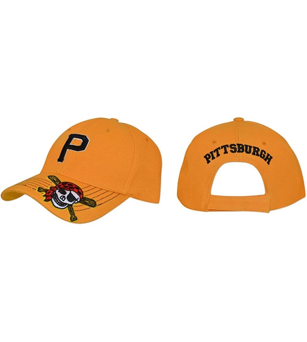 Baseball Caps Pittsburgh Hat with Pirate Skull Patch - Gold - CP128IZ592J $27.69