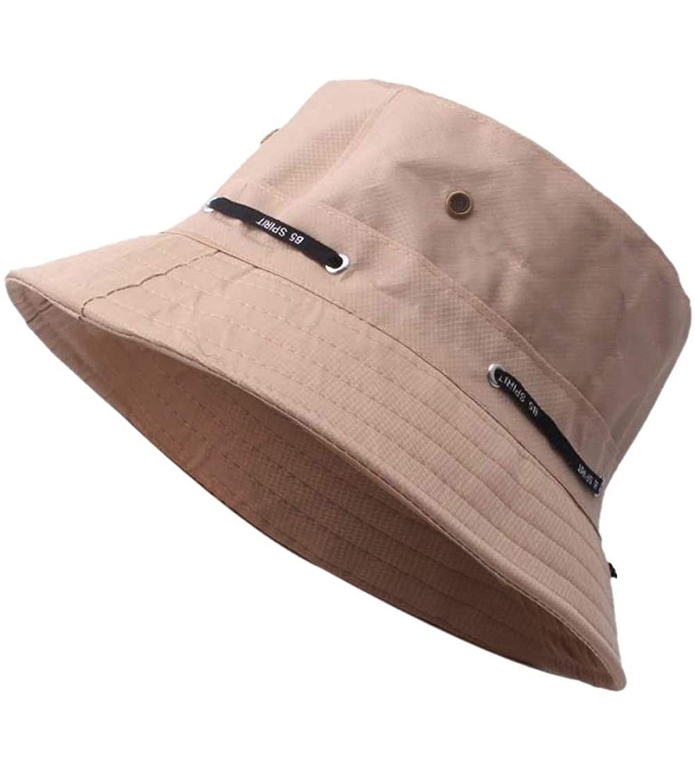 Bucket Hats Unisex 100% Cotton Packable Summer Travel Bucket Beach Sun Hat - Khaki - CO18STTGHDN $10.57