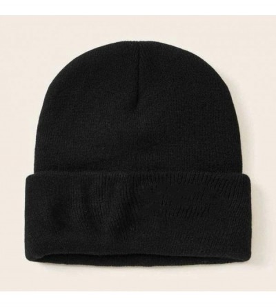 Skullies & Beanies Beanie Hat for Women Men Elastic Knit Warmer Ears Winter Ski Skull Cap Cuffed Solid Color - Black - CF18AH...