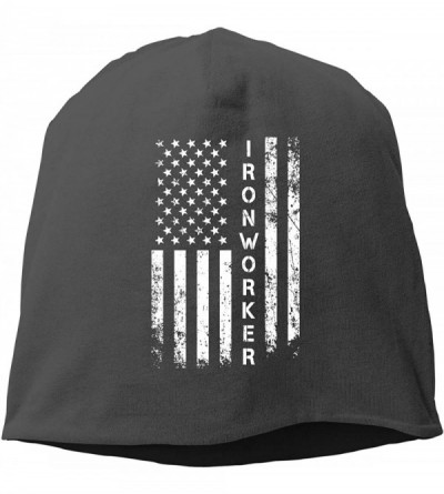 Skullies & Beanies Ironworker America Flag Unisex Knitted Hat Beanie Hat Warm Hats Skull Cap Beanie Hat - Black - CP18L3O3K5E...