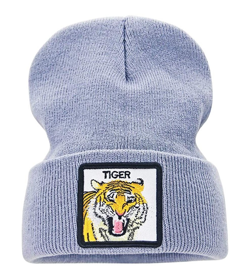 Skullies & Beanies Winter Watch Cap Warm Knit Beanie Skull Cap Embroiderey Hat for Men Women Kids - A-tiger/Grey - C818XE54WE...