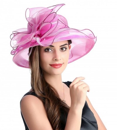 Sun Hats Women's Kentucky Derby Sun Hat Church Party Wedding Dress Organza Hat - Rose - CV18CSLKTAK $11.40