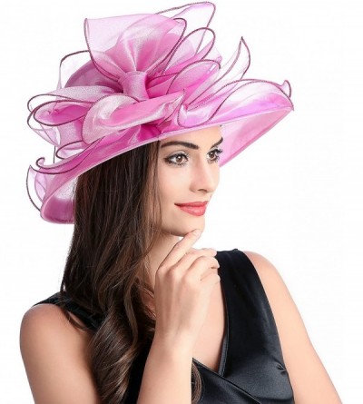 Sun Hats Women's Kentucky Derby Sun Hat Church Party Wedding Dress Organza Hat - Rose - CV18CSLKTAK $11.40