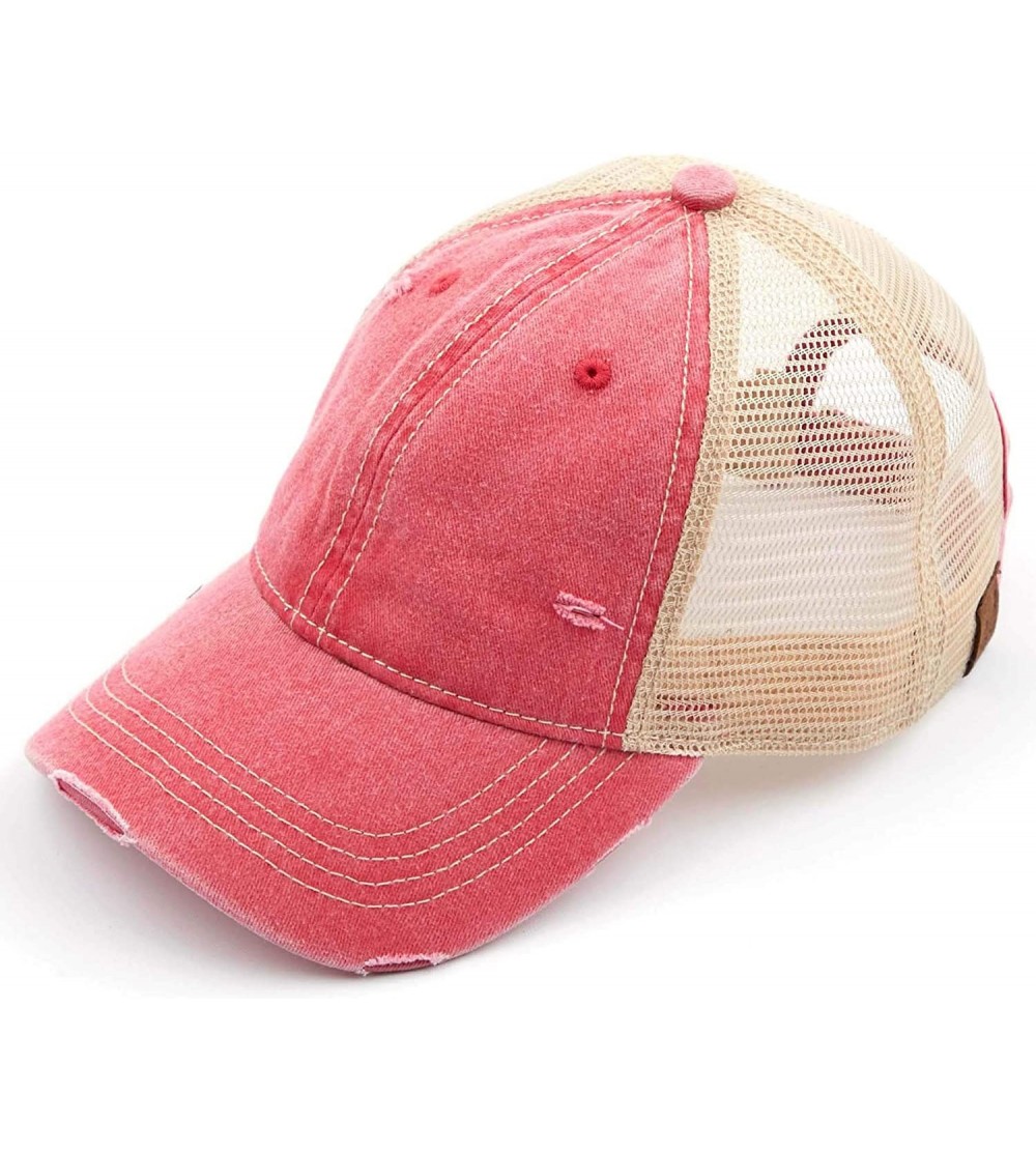 Baseball Caps Women's Adjustable Athletic Trucker Hat Mesh Baseball Cap Dad Hat - Washed Distressed - Red W/ Beige - CL18S7W2...