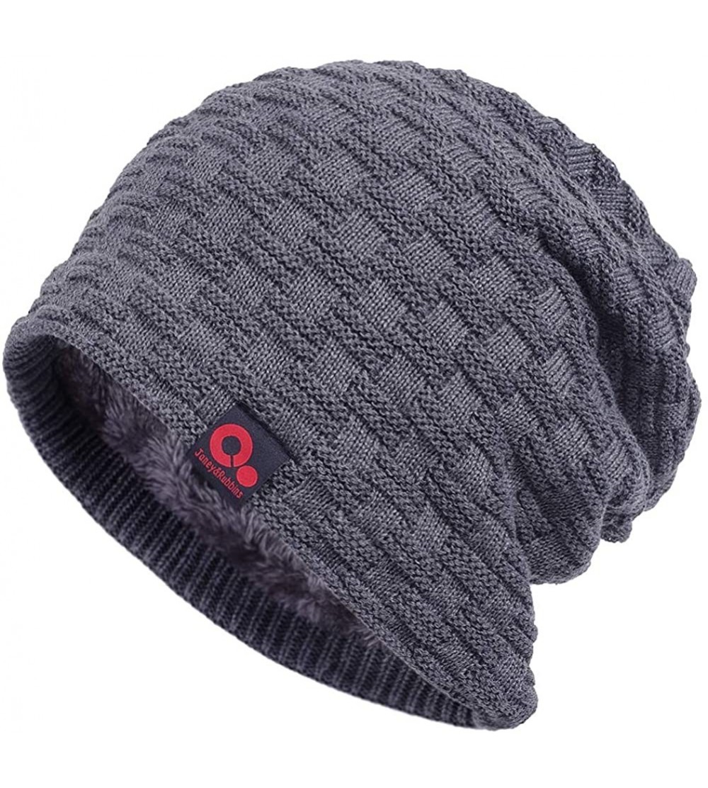 Skullies & Beanies Fall Winter Thick Knit Oversize Slouchy Beanie Hat Warm Fur Lined Ski Skull Cap - Gray - CT12NA9ELVP $10.94