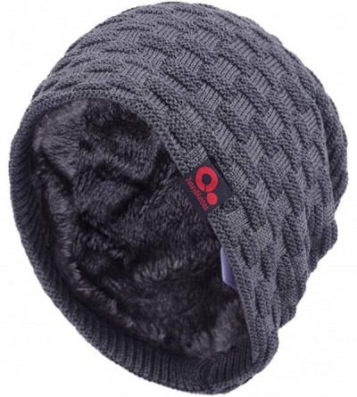Skullies & Beanies Fall Winter Thick Knit Oversize Slouchy Beanie Hat Warm Fur Lined Ski Skull Cap - Gray - CT12NA9ELVP $10.94