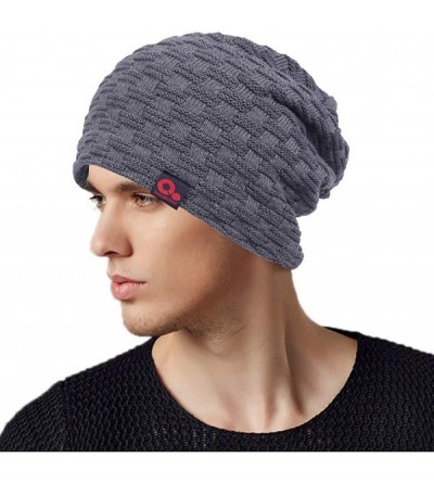 Skullies & Beanies Fall Winter Thick Knit Oversize Slouchy Beanie Hat Warm Fur Lined Ski Skull Cap - Gray - CT12NA9ELVP $10.94