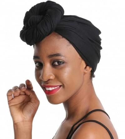 Headbands Solid Color Head Wrap & Scarf - Stretch Jersey Knit Hair Wrap- Long Turbans - Black - CP18QRICUYL $15.04