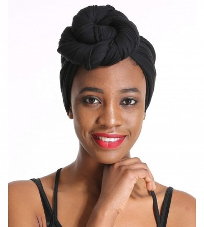 Headbands Solid Color Head Wrap & Scarf - Stretch Jersey Knit Hair Wrap- Long Turbans - Black - CP18QRICUYL $15.04