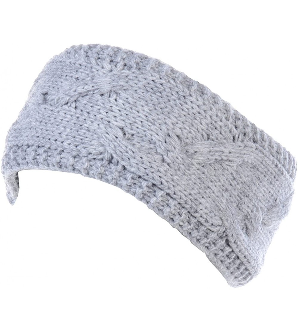 Cold Weather Headbands Womens Chic Cold Weather Enhanced Warm Fleece Lined Crochet Knit Stretchy Fit - Cable Knit Heather Lt....