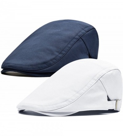 Newsboy Caps 2 Pack Men's Cotton Flat Cap Ivy Gatsby Newsboy Hunting Hat - Navy/White - CI17YEMQI4D $12.95