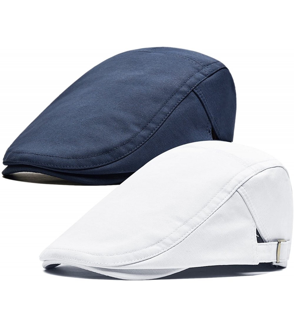 Newsboy Caps 2 Pack Men's Cotton Flat Cap Ivy Gatsby Newsboy Hunting Hat - Navy/White - CI17YEMQI4D $12.95