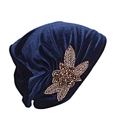 Skullies & Beanies Elegant Soft Turban- Beanie with Beaded Flower Pearled Velvet Long Head Wrap Turban Chemo Cancer Head Hat ...