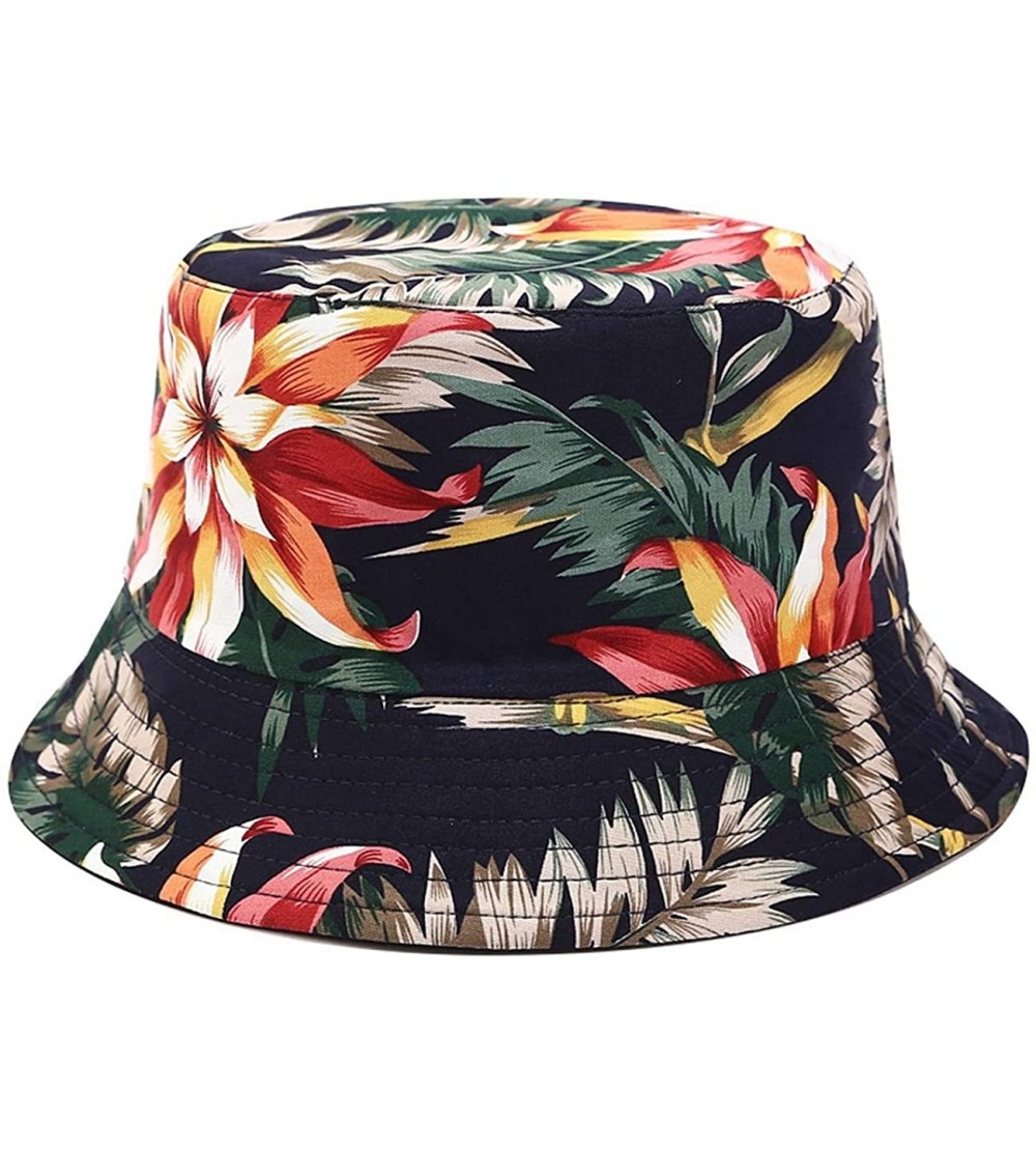 Bucket Hats Unisex Print Double-Side-Wear Reversible Bucket Hat - Flower Blue - CZ18WXQ3YGR $15.36