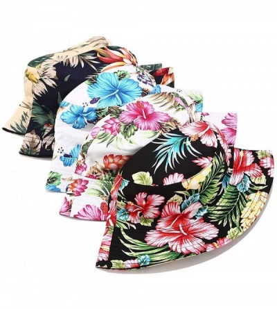 Bucket Hats Unisex Print Double-Side-Wear Reversible Bucket Hat - Flower Blue - CZ18WXQ3YGR $15.36