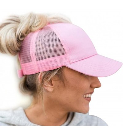 Baseball Caps Ponytail High Buns Ponycaps Baseball Adjustable - Mesh Pink - CF18CR2NHMS $8.72