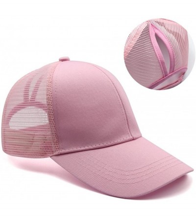 Baseball Caps Ponytail High Buns Ponycaps Baseball Adjustable - Mesh Pink - CF18CR2NHMS $8.72