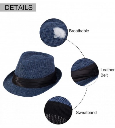 Fedoras Women/Men's Summer Short Brim Straw Fedora Sun Hat - 7navy - C618DWW5UXM $10.63